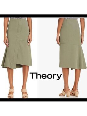 𝅺THEORY Reconstructed Side Slit Asymmetric Midi Skirt
Faded army green Sz 6